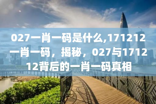 027一肖一碼是什么,171212一肖一碼，揭秘，027與171212背后的一肖一碼真相