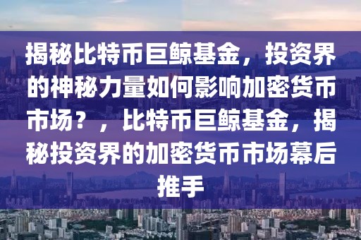 揭秘比特幣巨鯨基金，投資界的神秘力量如何影響加密貨幣市場(chǎng)？，比特幣巨鯨基金，揭秘投資界的加密貨幣市場(chǎng)幕后推手